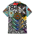 Personalised Magpies AFL Celebrating 50 Years of Naidoc Family Matching Off Shoulder Short Dress and Hawaiian Shirt NAIDOC Week 2025 Aboriginal
