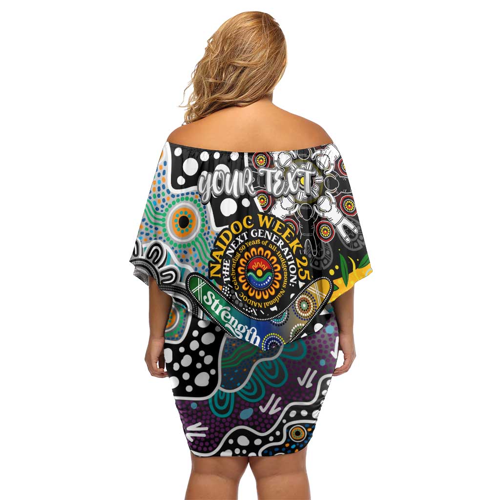 Personalised Magpies AFL Celebrating 50 Years of Naidoc Family Matching Off Shoulder Short Dress and Hawaiian Shirt NAIDOC Week 2025 Aboriginal