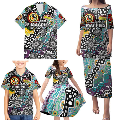 Personalised Magpies AFL Celebrating 50 Years of Naidoc Family Matching Puletasi and Hawaiian Shirt NAIDOC Week 2025 Aboriginal