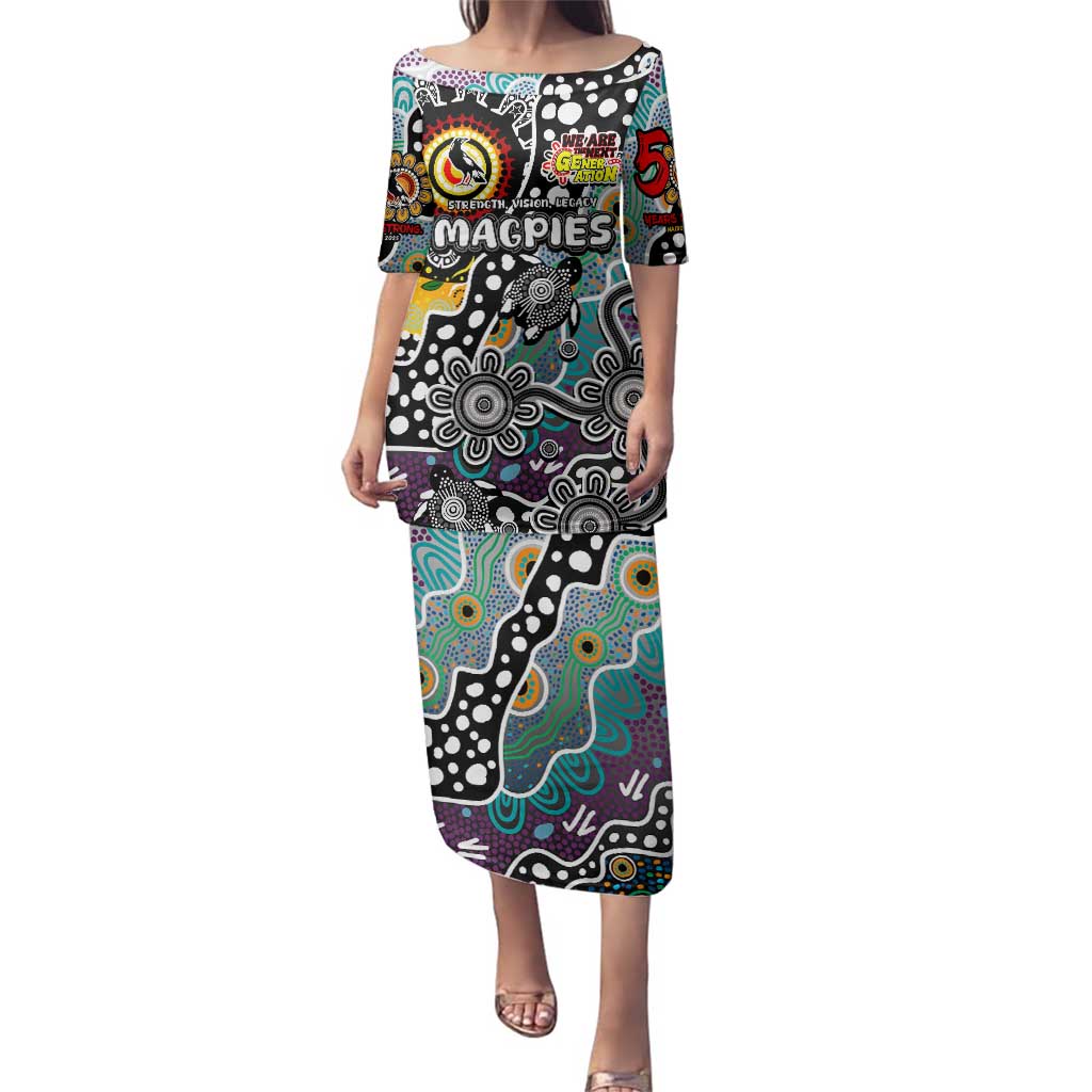 Personalised Magpies AFL Celebrating 50 Years of Naidoc Family Matching Puletasi and Hawaiian Shirt NAIDOC Week 2025 Aboriginal