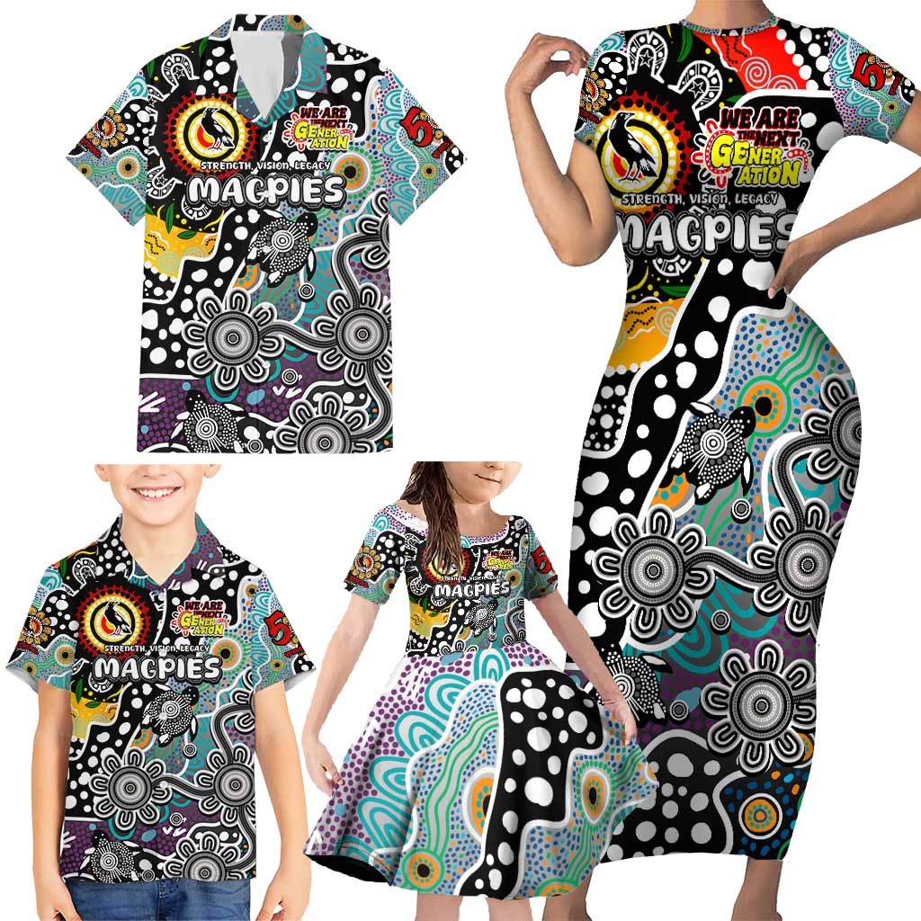 Personalised Magpies AFL Celebrating 50 Years of Naidoc Family Matching Short Sleeve Bodycon Dress and Hawaiian Shirt NAIDOC Week 2025 Aboriginal
