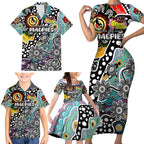 Personalised Magpies AFL Celebrating 50 Years of Naidoc Family Matching Short Sleeve Bodycon Dress and Hawaiian Shirt NAIDOC Week 2025 Aboriginal