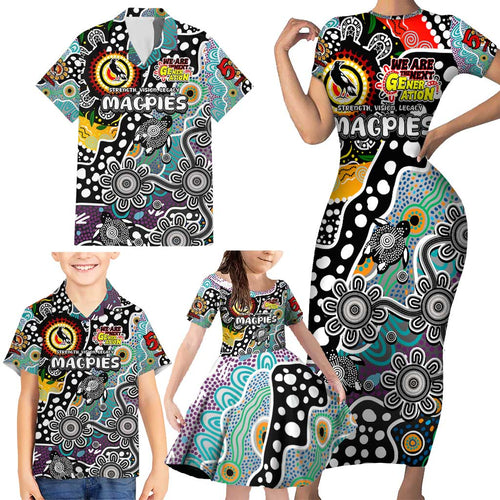 Personalised Magpies AFL Celebrating 50 Years of Naidoc Family Matching Short Sleeve Bodycon Dress and Hawaiian Shirt NAIDOC Week 2025 Aboriginal