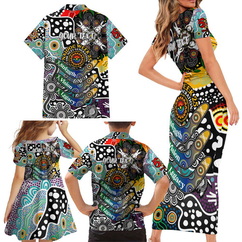 Personalised Magpies AFL Celebrating 50 Years of Naidoc Family Matching Short Sleeve Bodycon Dress and Hawaiian Shirt NAIDOC Week 2025 Aboriginal