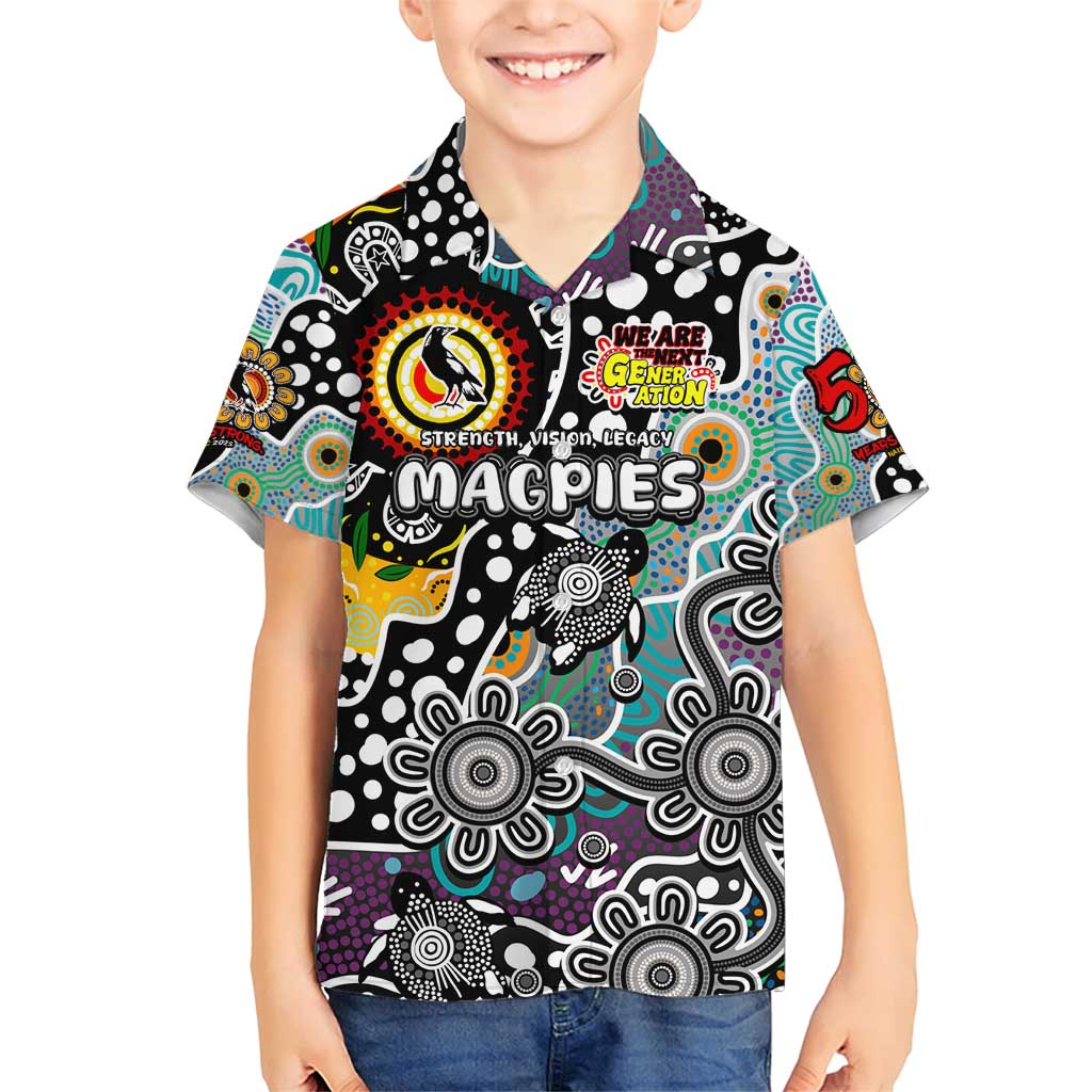 Personalised Magpies AFL Celebrating 50 Years of Naidoc Family Matching Short Sleeve Bodycon Dress and Hawaiian Shirt NAIDOC Week 2025 Aboriginal