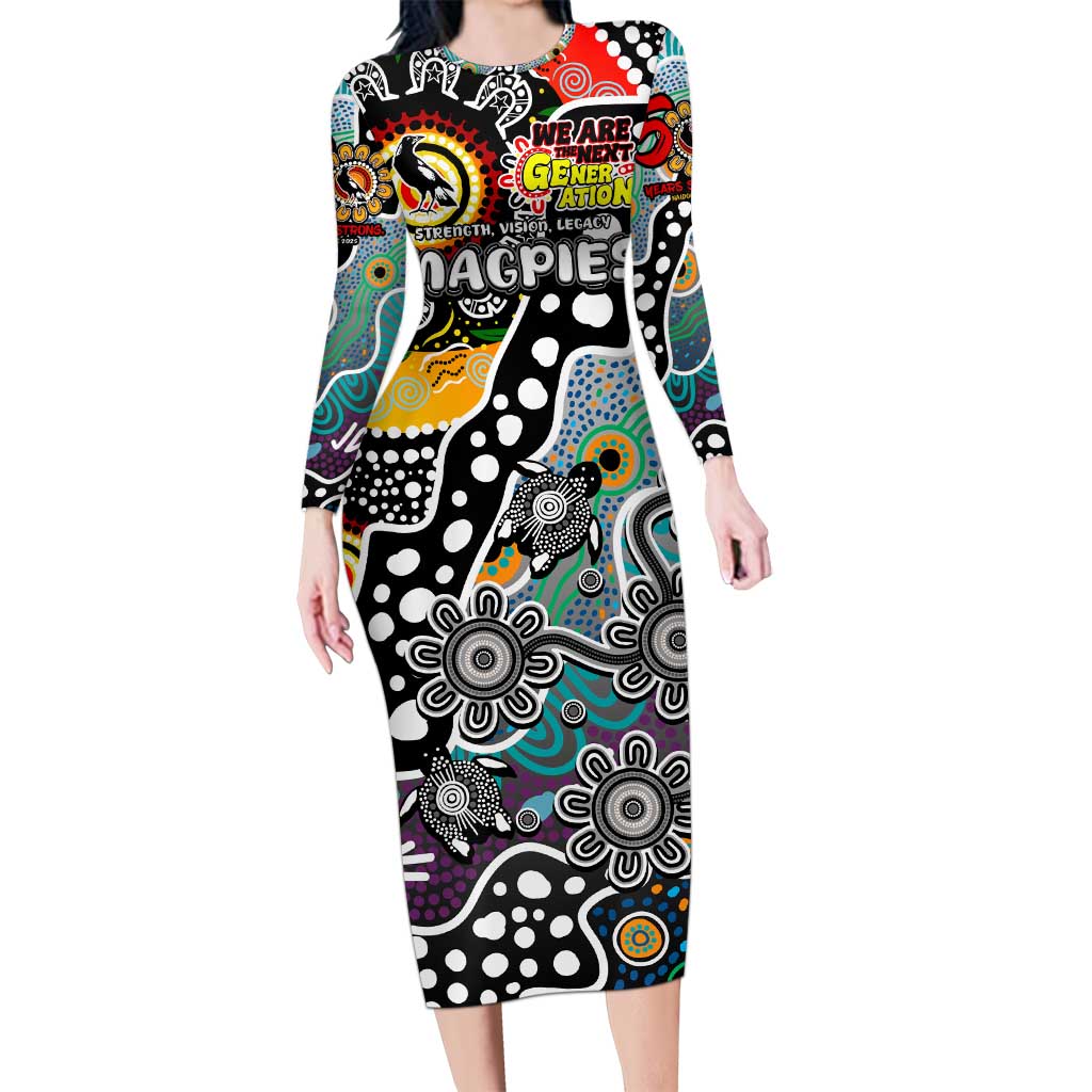 Personalised Magpies AFL Celebrating 50 Years of Naidoc Long Sleeve Bodycon Dress NAIDOC Week 2025 Aboriginal