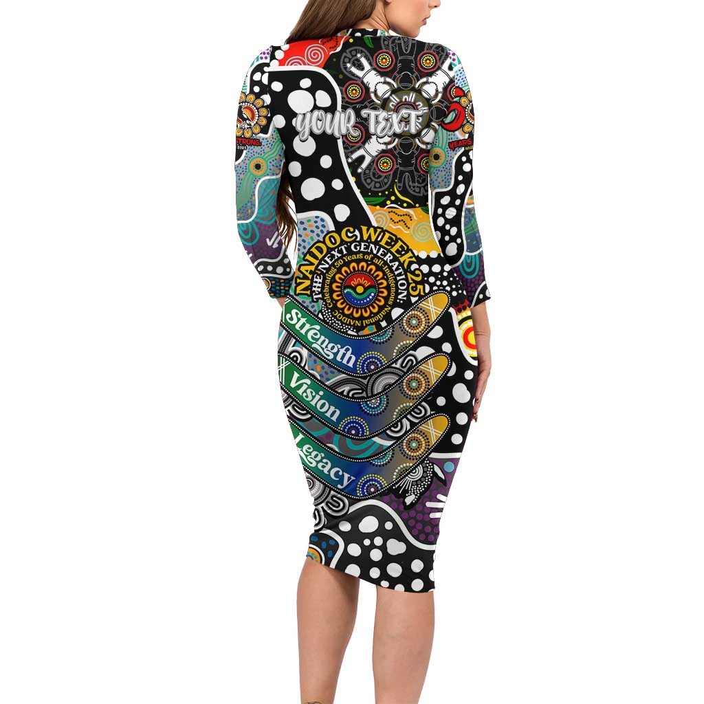 Personalised Magpies AFL Celebrating 50 Years of Naidoc Long Sleeve Bodycon Dress NAIDOC Week 2025 Aboriginal