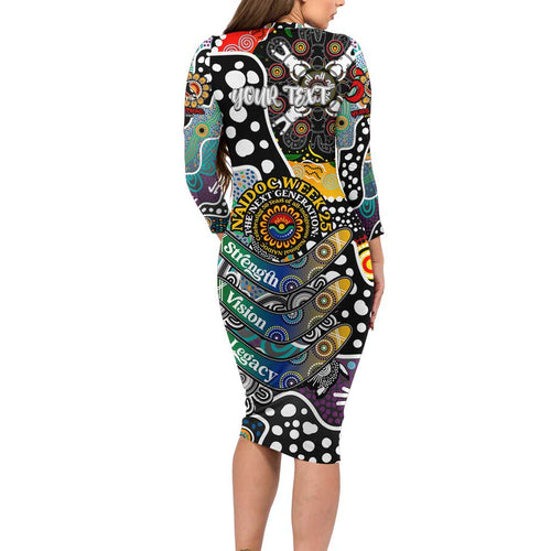 Personalised Magpies AFL Celebrating 50 Years of Naidoc Long Sleeve Bodycon Dress NAIDOC Week 2025 Aboriginal