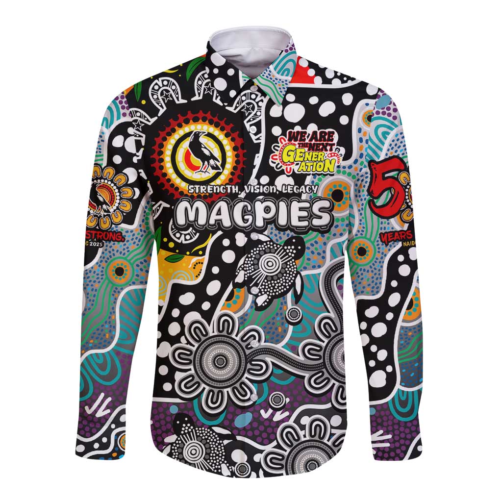 Personalised Magpies AFL Celebrating 50 Years of Naidoc Long Sleeve Button Shirt NAIDOC Week 2025 Aboriginal