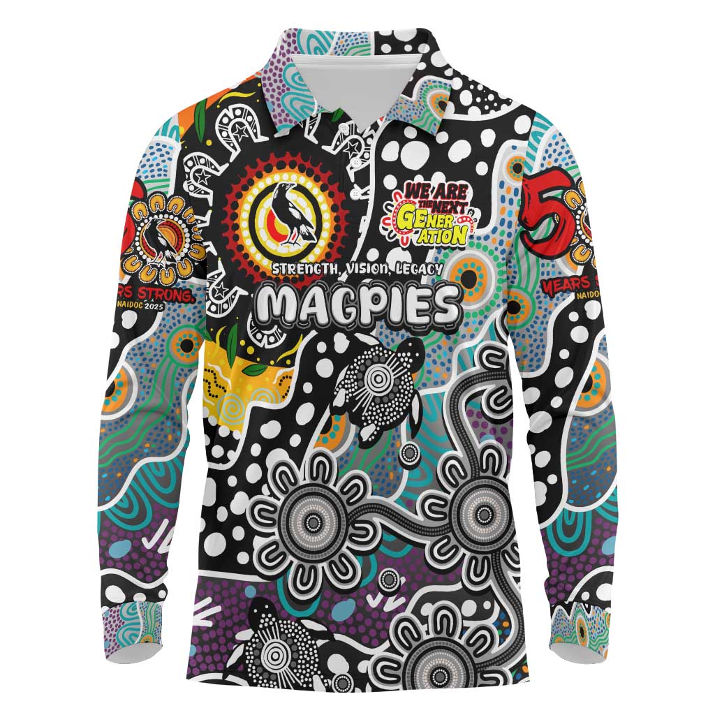 Personalised Magpies AFL Celebrating 50 Years of Naidoc Long Sleeve Polo Shirt NAIDOC Week 2025 Aboriginal