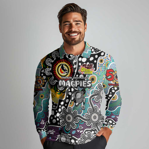 Personalised Magpies AFL Celebrating 50 Years of Naidoc Long Sleeve Polo Shirt NAIDOC Week 2025 Aboriginal