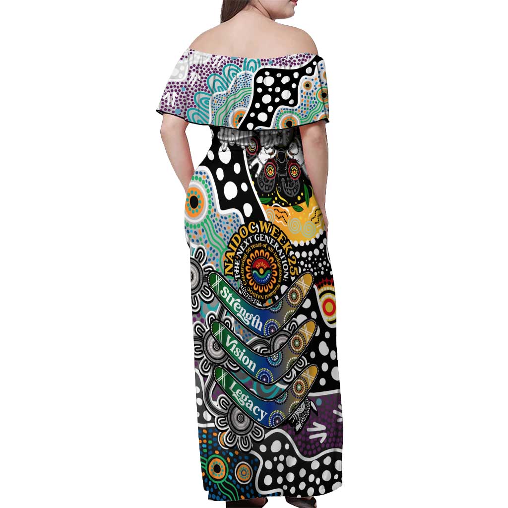 Personalised Magpies AFL Celebrating 50 Years of Naidoc Off Shoulder Maxi Dress NAIDOC Week 2025 Aboriginal