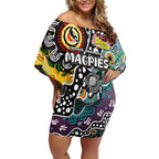 Personalised Magpies AFL Celebrating 50 Years of Naidoc Off Shoulder Short Dress NAIDOC Week 2025 Aboriginal