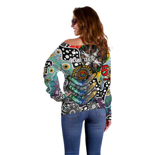 Personalised Magpies AFL Celebrating 50 Years of Naidoc Off Shoulder Sweater NAIDOC Week 2025 Aboriginal