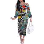 Personalised Magpies AFL Celebrating 50 Years of Naidoc Off The Shoulder Long Sleeve Dress NAIDOC Week 2025 Aboriginal