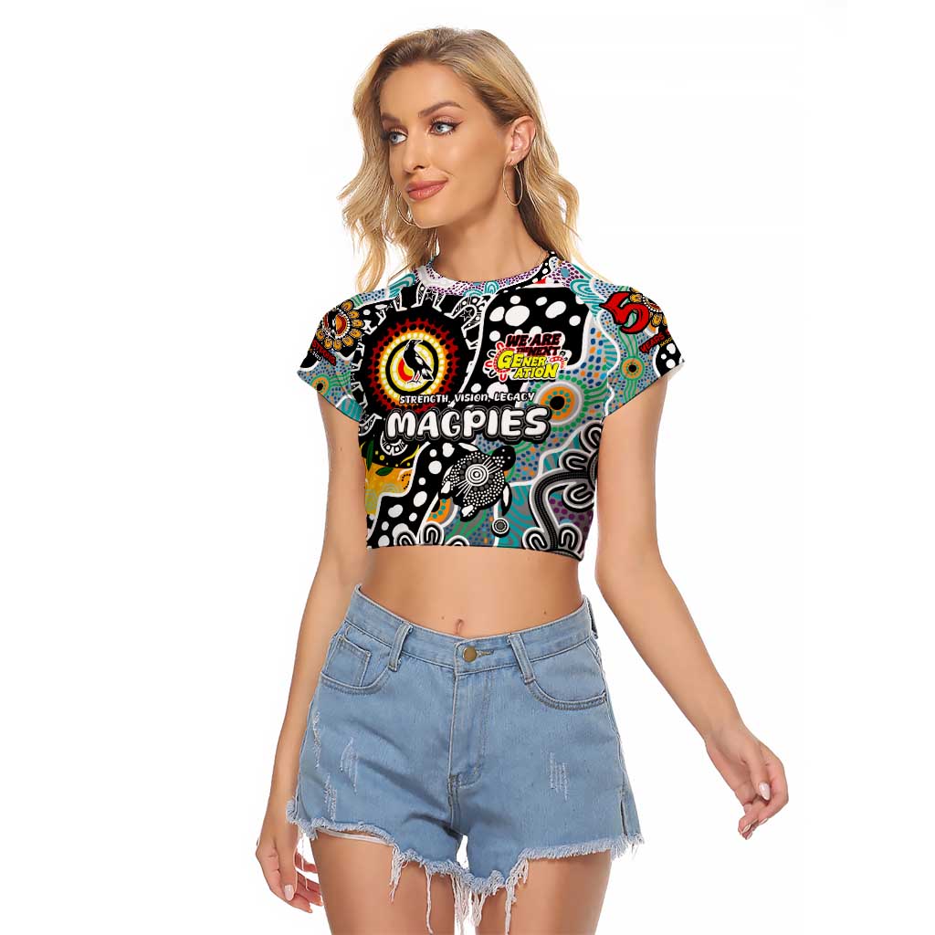 Personalised Magpies AFL Celebrating 50 Years of Naidoc Raglan Cropped T Shirt NAIDOC Week 2025 Aboriginal