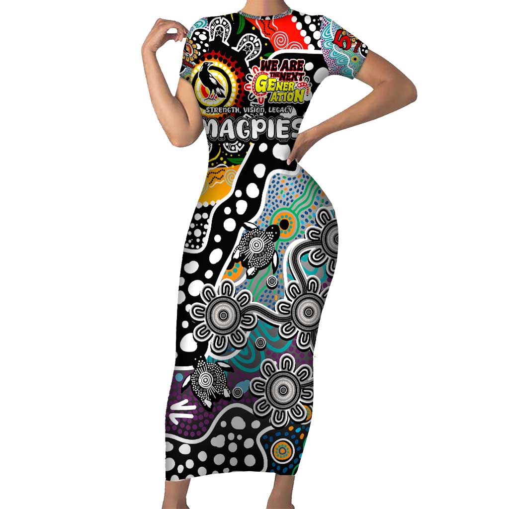 Personalised Magpies AFL Celebrating 50 Years of Naidoc Short Sleeve Bodycon Dress NAIDOC Week 2025 Aboriginal