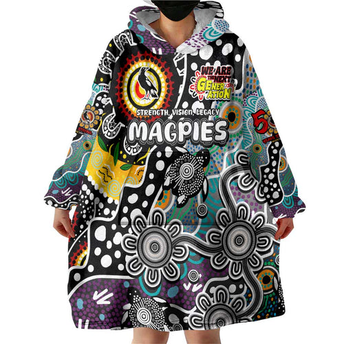 Personalised Magpies AFL Celebrating 50 Years of Naidoc Wearable Blanket Hoodie NAIDOC Week 2025 Aboriginal