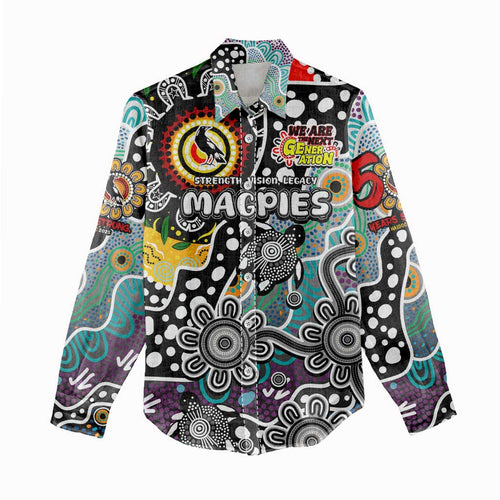 Personalised Magpies AFL Celebrating 50 Years of Naidoc Women Casual Shirt NAIDOC Week 2025 Aboriginal