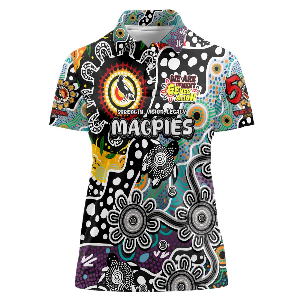 Personalised Magpies AFL Celebrating 50 Years of Naidoc Women Polo Shirt NAIDOC Week 2025 Aboriginal