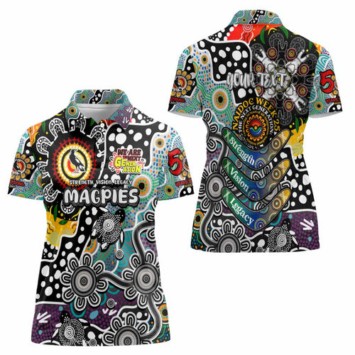 Personalised Magpies AFL Celebrating 50 Years of Naidoc Women Polo Shirt NAIDOC Week 2025 Aboriginal