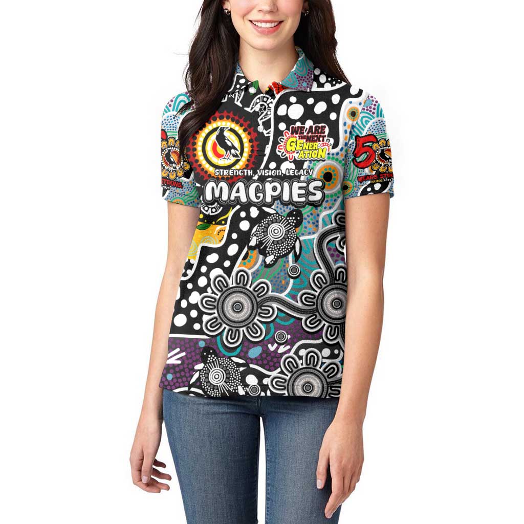 Personalised Magpies AFL Celebrating 50 Years of Naidoc Women Polo Shirt NAIDOC Week 2025 Aboriginal