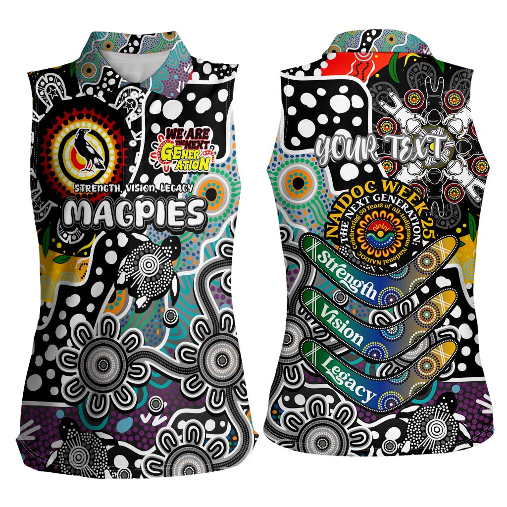 Personalised Magpies AFL Celebrating 50 Years of Naidoc Women Sleeveless Polo Shirt NAIDOC Week 2025 Aboriginal