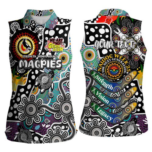 Personalised Magpies AFL Celebrating 50 Years of Naidoc Women Sleeveless Polo Shirt NAIDOC Week 2025 Aboriginal