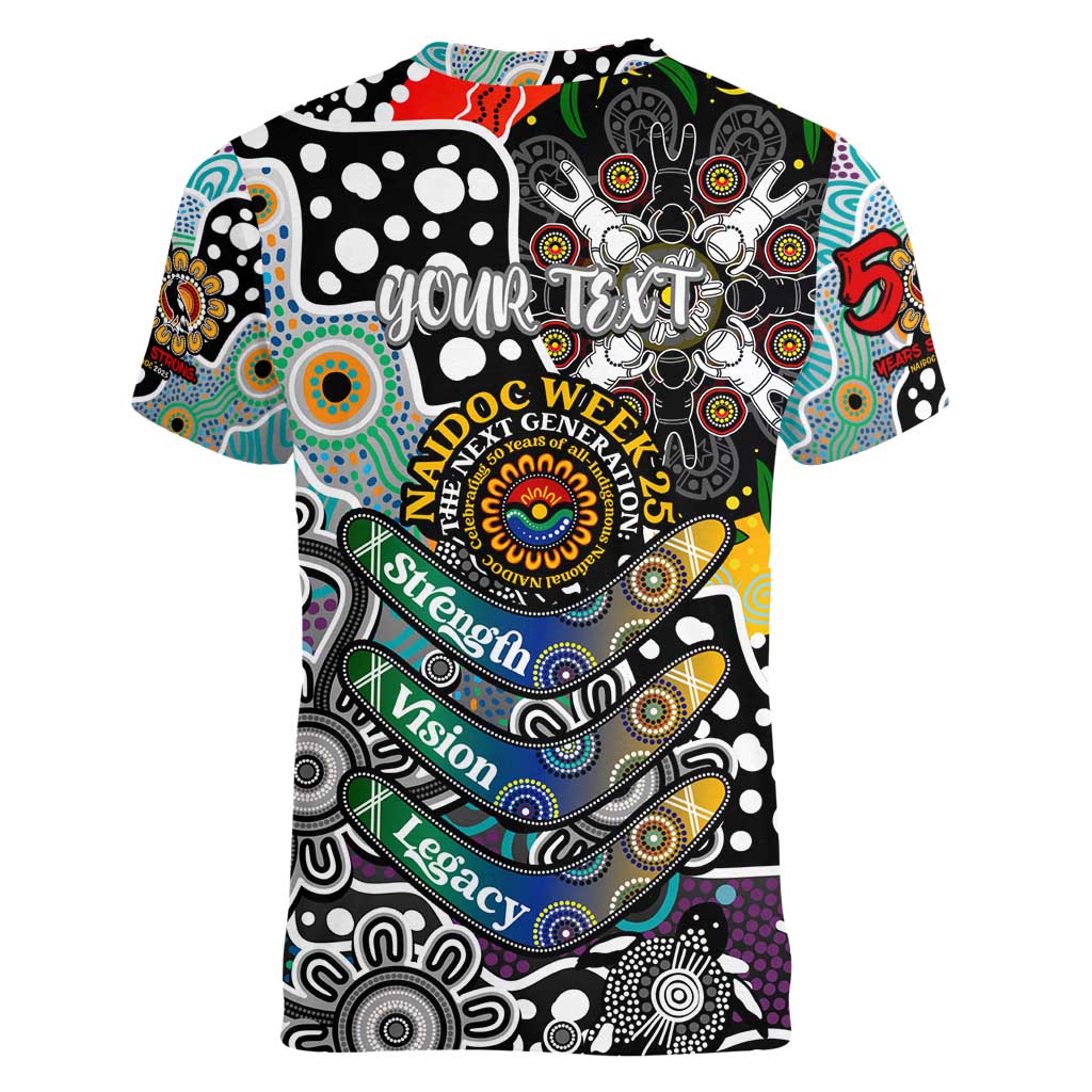 Personalised Magpies AFL Celebrating 50 Years of Naidoc Women V-Neck T-Shirt NAIDOC Week 2025 Aboriginal