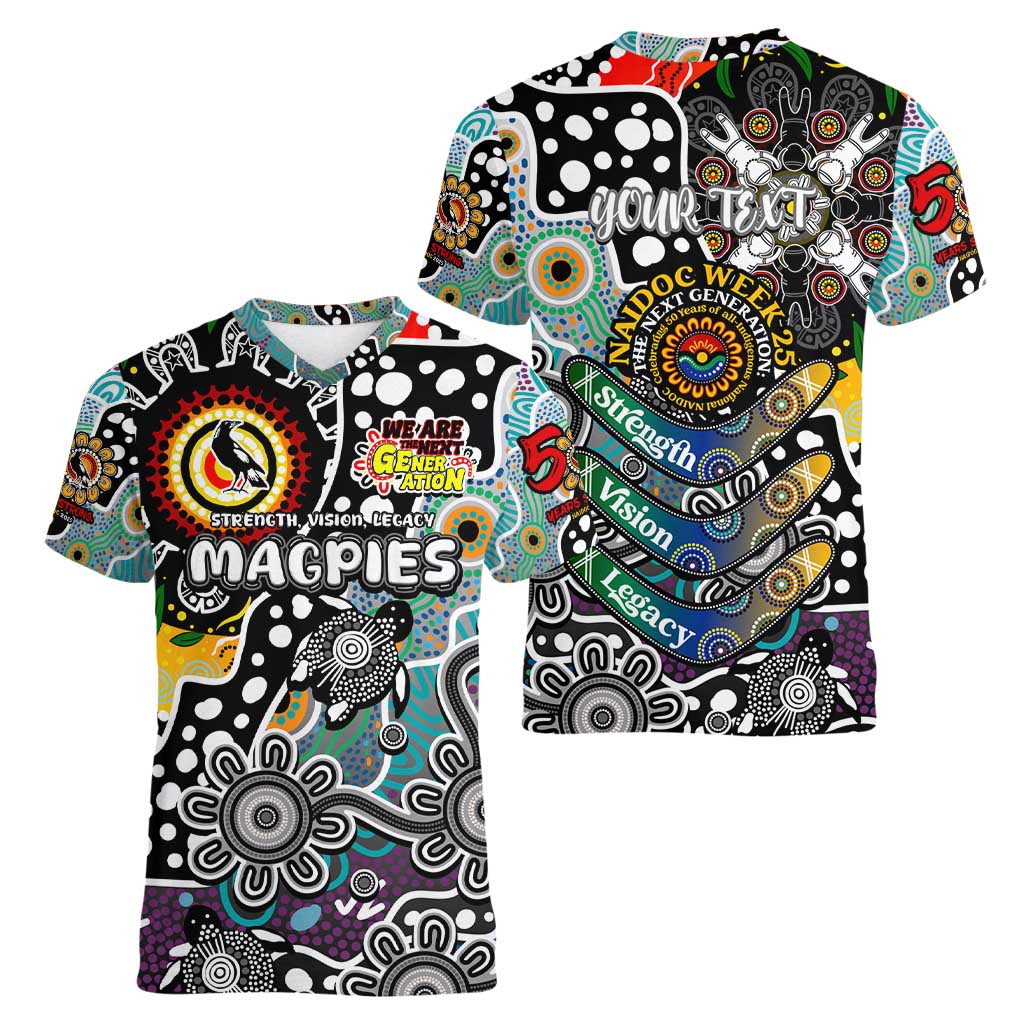 Personalised Magpies AFL Celebrating 50 Years of Naidoc Women V-Neck T-Shirt NAIDOC Week 2025 Aboriginal