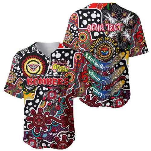 Personalised Bombers AFL Celebrating 50 Years of Naidoc Baseball Jersey NAIDOC Week 2025 Aboriginal