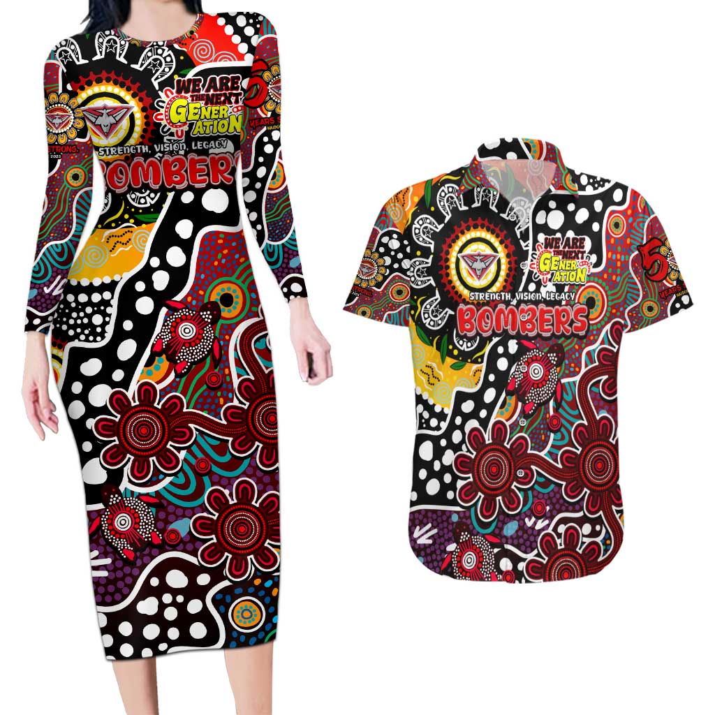 Personalised Bombers AFL Celebrating 50 Years of Naidoc Couples Matching Long Sleeve Bodycon Dress and Hawaiian Shirt NAIDOC Week 2025 Aboriginal