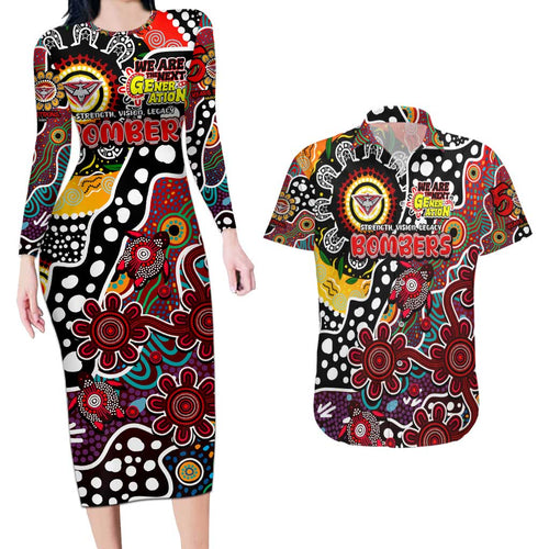 Personalised Bombers AFL Celebrating 50 Years of Naidoc Couples Matching Long Sleeve Bodycon Dress and Hawaiian Shirt NAIDOC Week 2025 Aboriginal