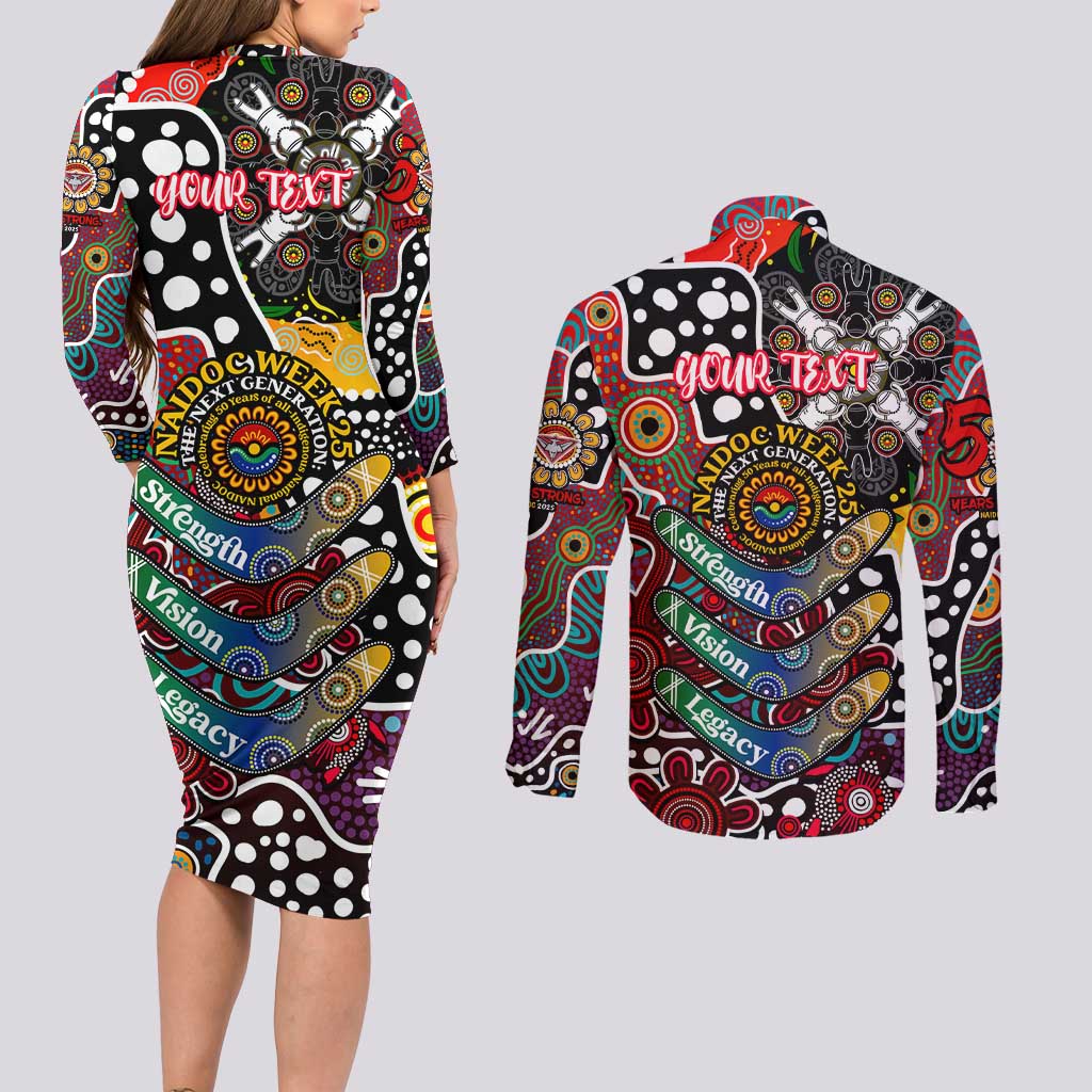 Personalised Bombers AFL Celebrating 50 Years of Naidoc Couples Matching Long Sleeve Bodycon Dress and Long Sleeve Button Shirt NAIDOC Week 2025 Aboriginal