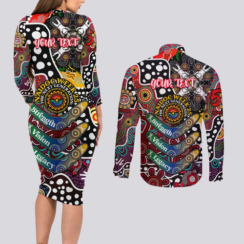 Personalised Bombers AFL Celebrating 50 Years of Naidoc Couples Matching Long Sleeve Bodycon Dress and Long Sleeve Button Shirt NAIDOC Week 2025 Aboriginal