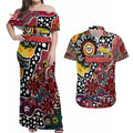 Personalised Bombers AFL Celebrating 50 Years of Naidoc Couples Matching Off Shoulder Maxi Dress and Hawaiian Shirt NAIDOC Week 2025 Aboriginal