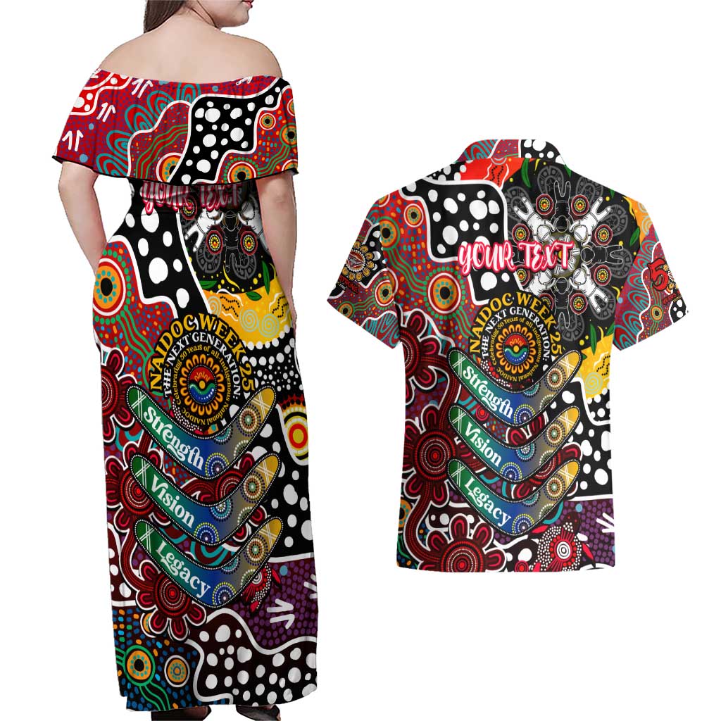 Personalised Bombers AFL Celebrating 50 Years of Naidoc Couples Matching Off Shoulder Maxi Dress and Hawaiian Shirt NAIDOC Week 2025 Aboriginal