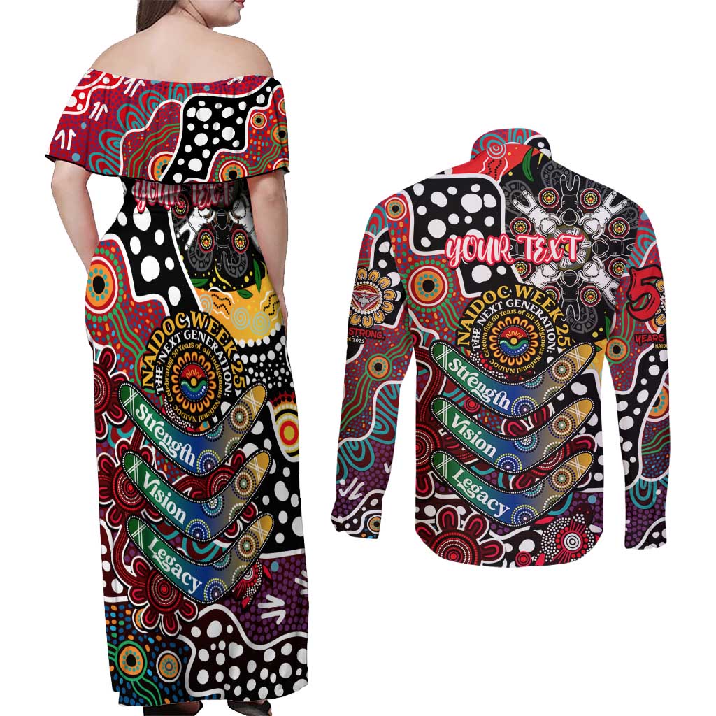 Personalised Bombers AFL Celebrating 50 Years of Naidoc Couples Matching Off Shoulder Maxi Dress and Long Sleeve Button Shirt NAIDOC Week 2025 Aboriginal