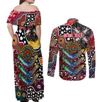 Personalised Bombers AFL Celebrating 50 Years of Naidoc Couples Matching Off Shoulder Maxi Dress and Long Sleeve Button Shirt NAIDOC Week 2025 Aboriginal