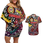 Personalised Bombers AFL Celebrating 50 Years of Naidoc Couples Matching Off Shoulder Short Dress and Hawaiian Shirt NAIDOC Week 2025 Aboriginal