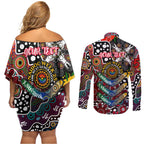 Personalised Bombers AFL Celebrating 50 Years of Naidoc Couples Matching Off Shoulder Short Dress and Long Sleeve Button Shirt NAIDOC Week 2025 Aboriginal