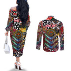 Personalised Bombers AFL Celebrating 50 Years of Naidoc Couples Matching Off The Shoulder Long Sleeve Dress and Long Sleeve Button Shirt NAIDOC Week 2025 Aboriginal