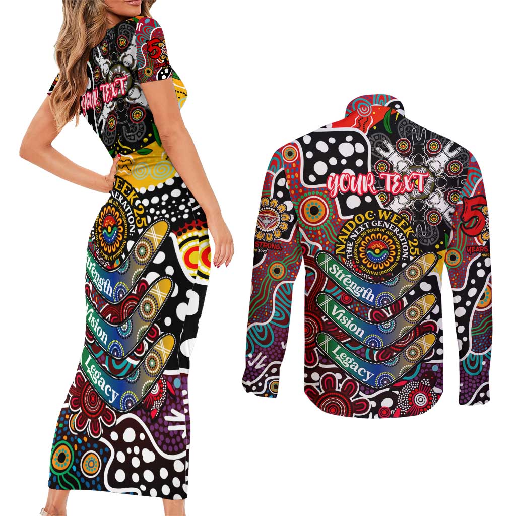 Personalised Bombers AFL Celebrating 50 Years of Naidoc Couples Matching Short Sleeve Bodycon Dress and Long Sleeve Button Shirt NAIDOC Week 2025 Aboriginal