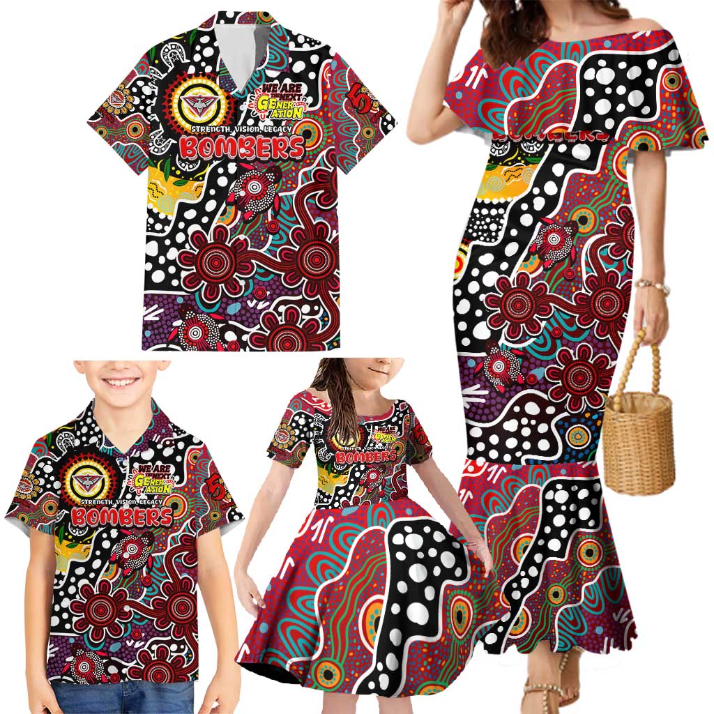 Personalised Bombers AFL Celebrating 50 Years of Naidoc Family Matching Mermaid Dress and Hawaiian Shirt NAIDOC Week 2025 Aboriginal