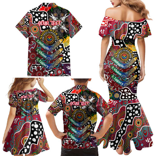 Personalised Bombers AFL Celebrating 50 Years of Naidoc Family Matching Mermaid Dress and Hawaiian Shirt NAIDOC Week 2025 Aboriginal