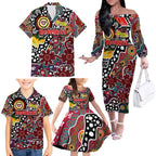 Personalised Bombers AFL Celebrating 50 Years of Naidoc Family Matching Off The Shoulder Long Sleeve Dress and Hawaiian Shirt NAIDOC Week 2025 Aboriginal