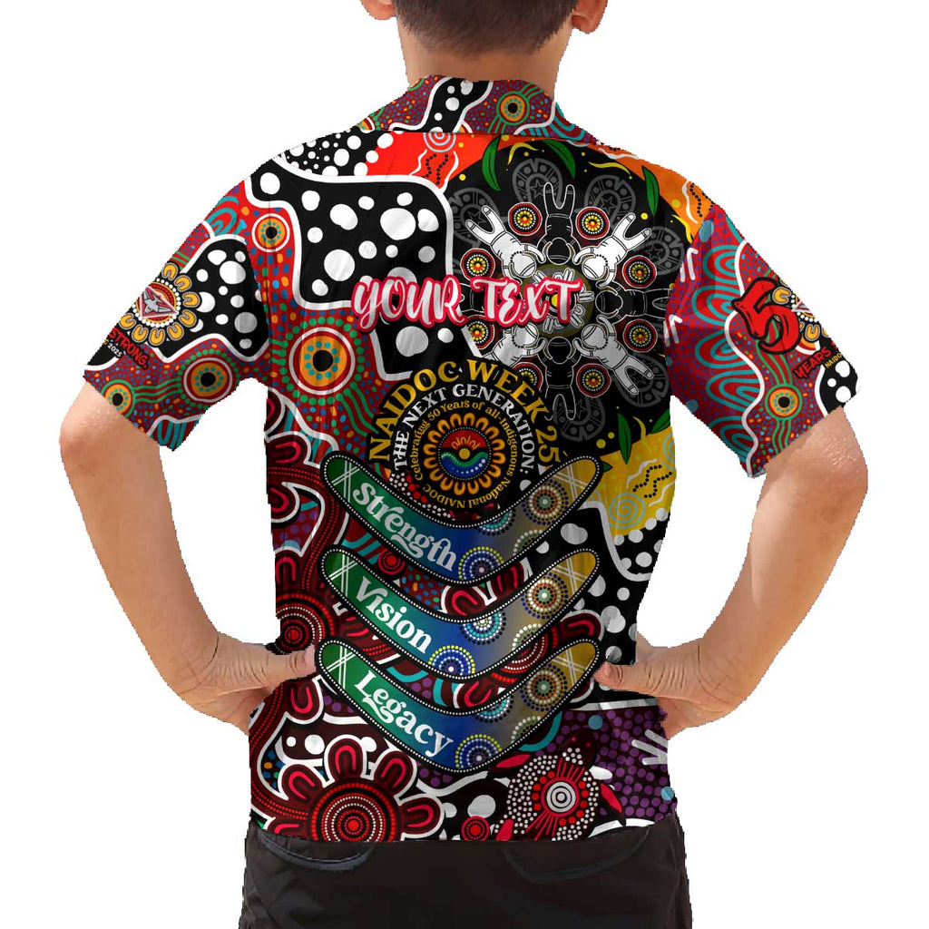 Personalised Bombers AFL Celebrating 50 Years of Naidoc Family Matching Off The Shoulder Long Sleeve Dress and Hawaiian Shirt NAIDOC Week 2025 Aboriginal