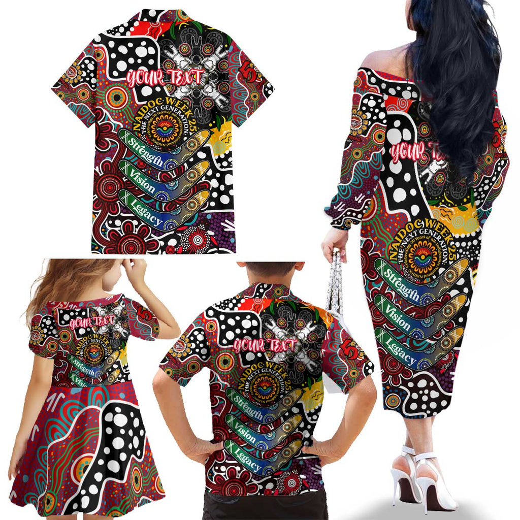 Personalised Bombers AFL Celebrating 50 Years of Naidoc Family Matching Off The Shoulder Long Sleeve Dress and Hawaiian Shirt NAIDOC Week 2025 Aboriginal