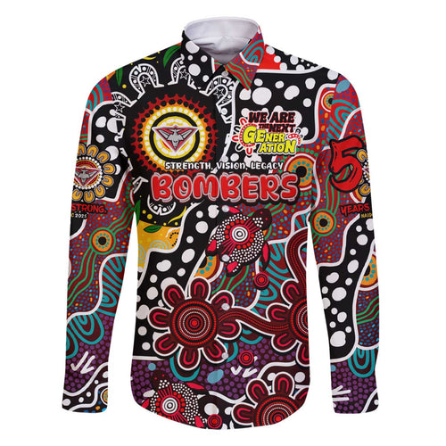 Personalised Bombers AFL Celebrating 50 Years of Naidoc Family Matching Off The Shoulder Long Sleeve Dress and Hawaiian Shirt NAIDOC Week 2025 Aboriginal