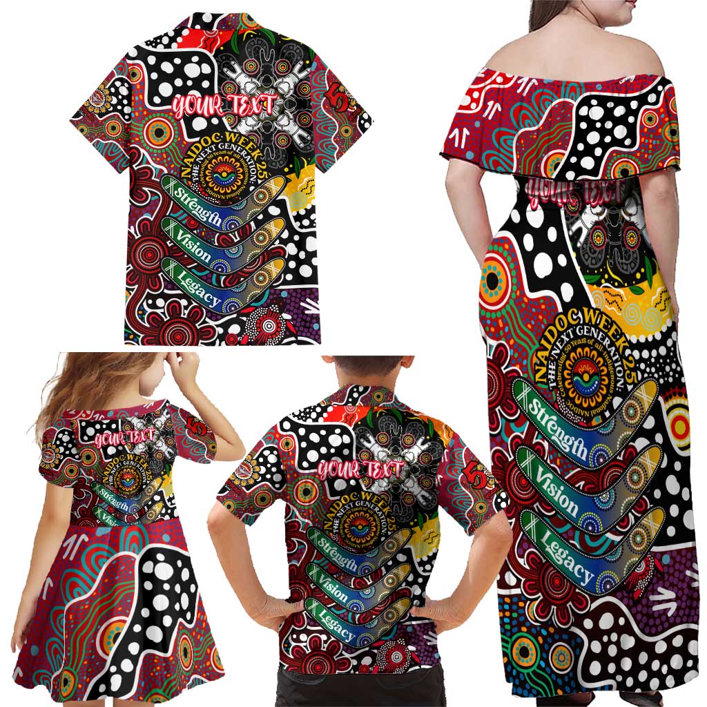 Personalised Bombers AFL Celebrating 50 Years of Naidoc Family Matching Off Shoulder Maxi Dress and Hawaiian Shirt NAIDOC Week 2025 Aboriginal